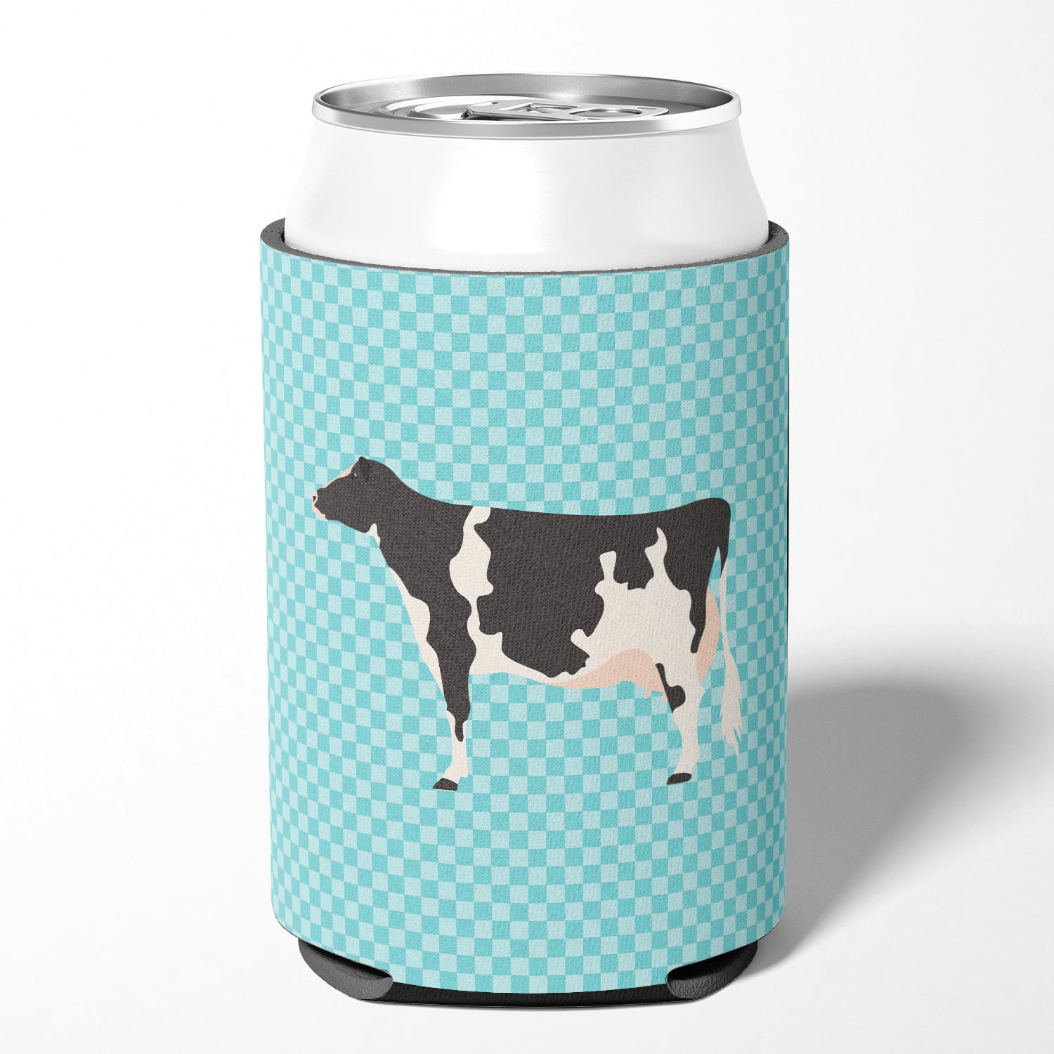 Holstein Cow Blue Check Can or Bottle Hugger Cooler Sleeve for Standard 12 oz Cans, Insulated Foam Beer & Soda Can Hugger Reusable