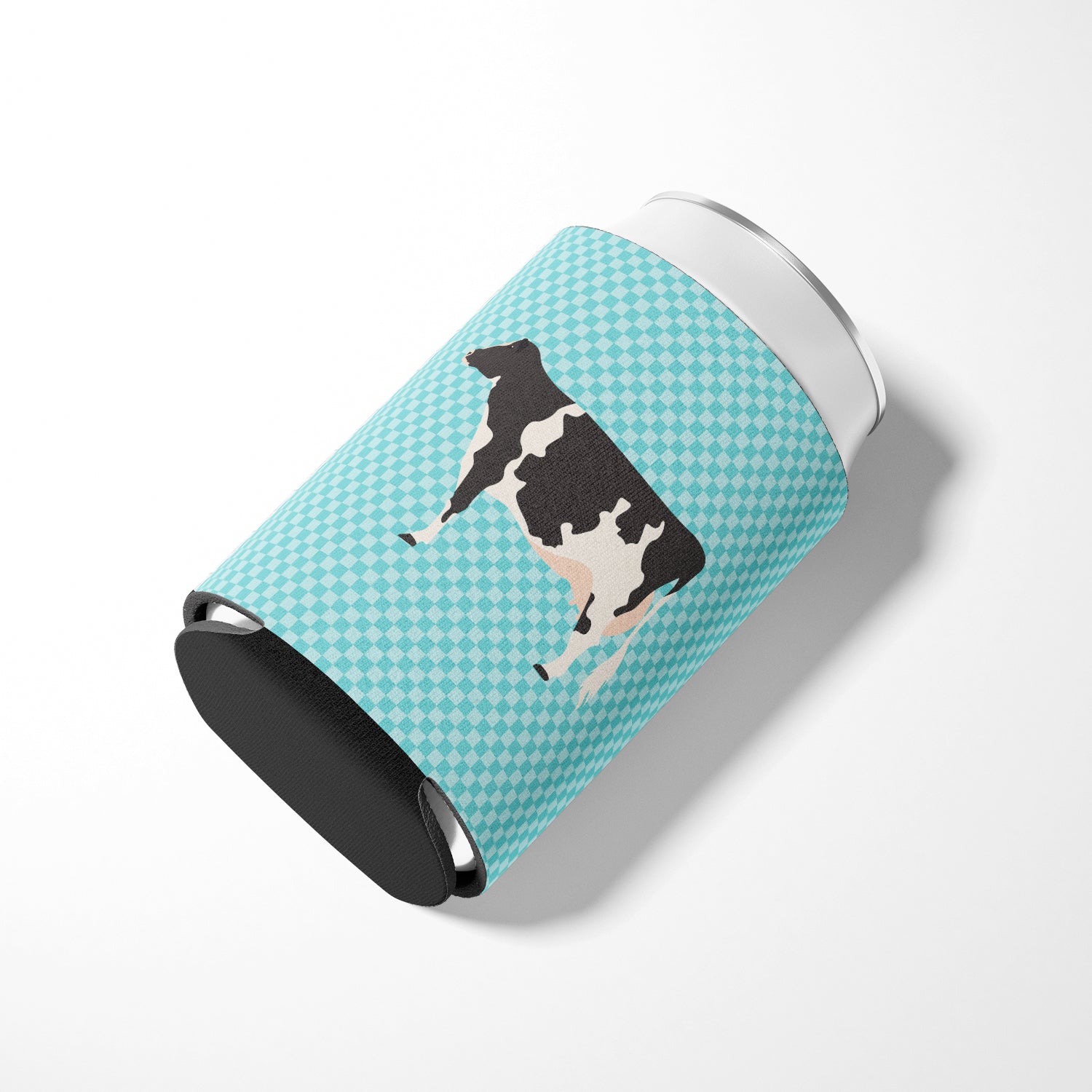 Holstein Cow Blue Check Can or Bottle Hugger Cooler Sleeve for Standard 12 oz Cans, Insulated Foam Beer & Soda Can Hugger Reusable