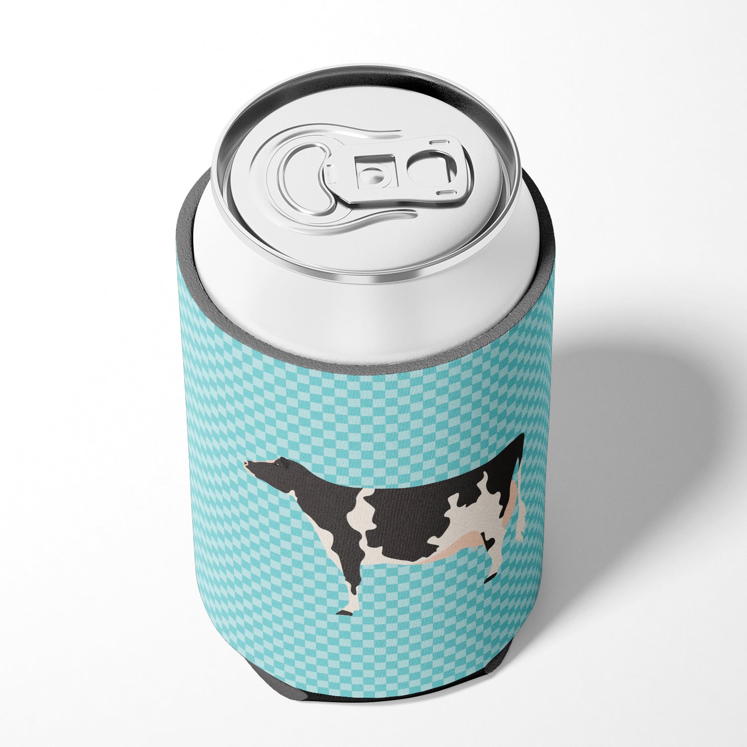 Holstein Cow Blue Check Can or Bottle Hugger Cooler Sleeve for Standard 12 oz Cans, Insulated Foam Beer & Soda Can Hugger Reusable