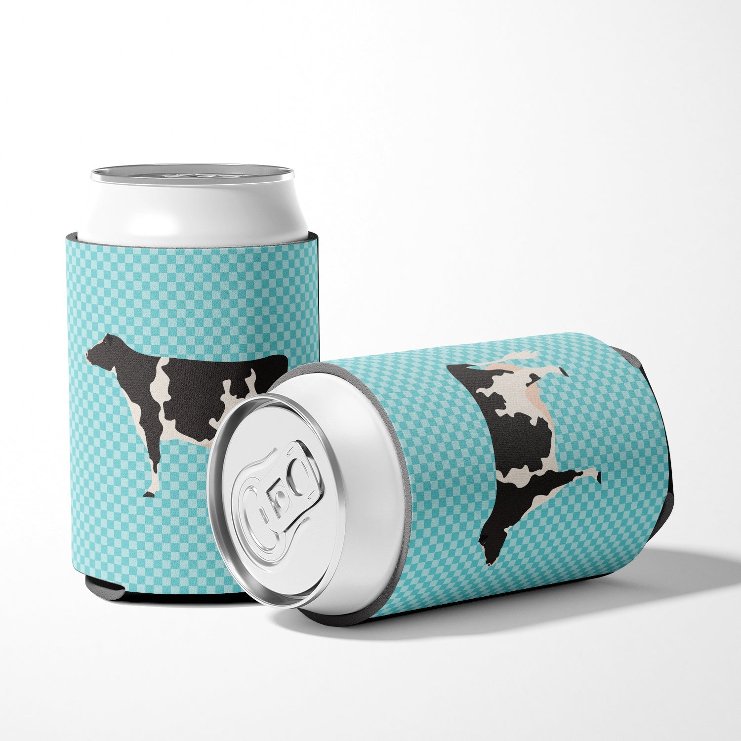 Holstein Cow Blue Check Can or Bottle Hugger Cooler Sleeve for Standard 12 oz Cans, Insulated Foam Beer & Soda Can Hugger Reusable