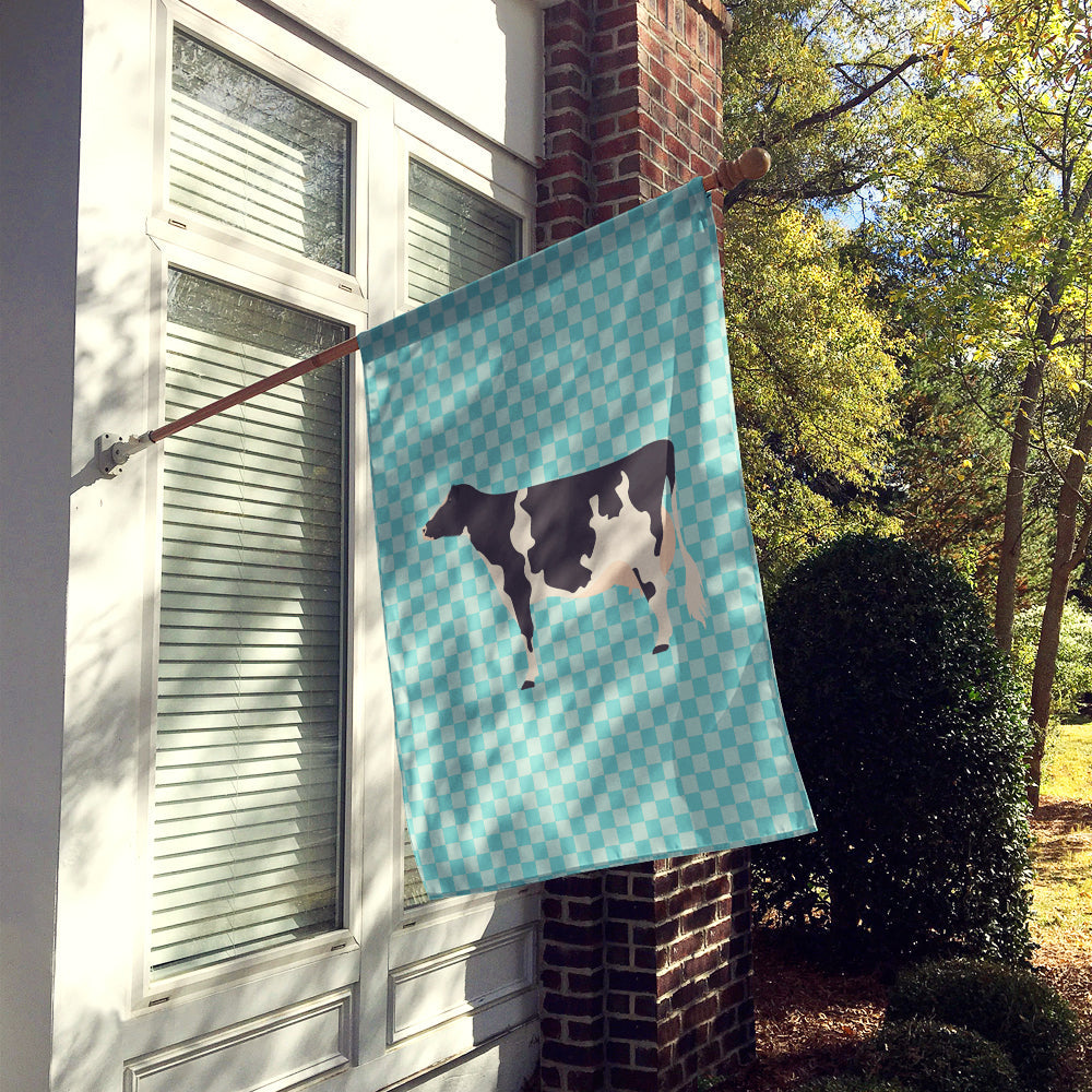 Holstein Cow Blue Check House Flag 28x40 Porch Sleeve Pole Decorative Outside Yard Banner Artwork Wall Hanging, Polyester