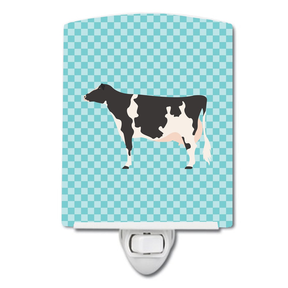 Holstein Cow Blue Check Ceramic Night Light Compact, UL-Certified, Ideal for Bedroom, Bathroom, Nursery, Hallway, Kitchen, 6x4x3, Multicolor