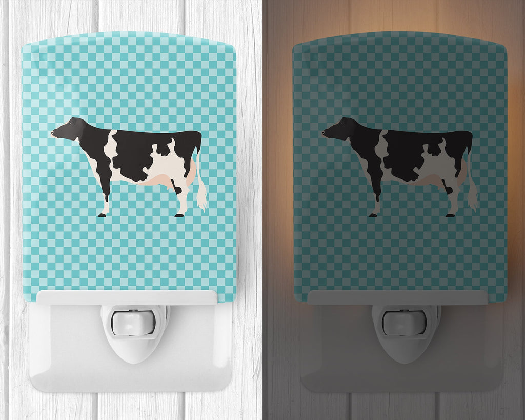 Holstein Cow Blue Check Ceramic Night Light Compact, UL-Certified, Ideal for Bedroom, Bathroom, Nursery, Hallway, Kitchen, 6x4x3, Multicolor