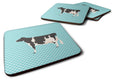 Holstein Cow Blue Check Foam Coasters Set of 4 Cup Coasters for Indoor Outdoor, Tabletop Protection, Anti Slip, Mouse pad Material