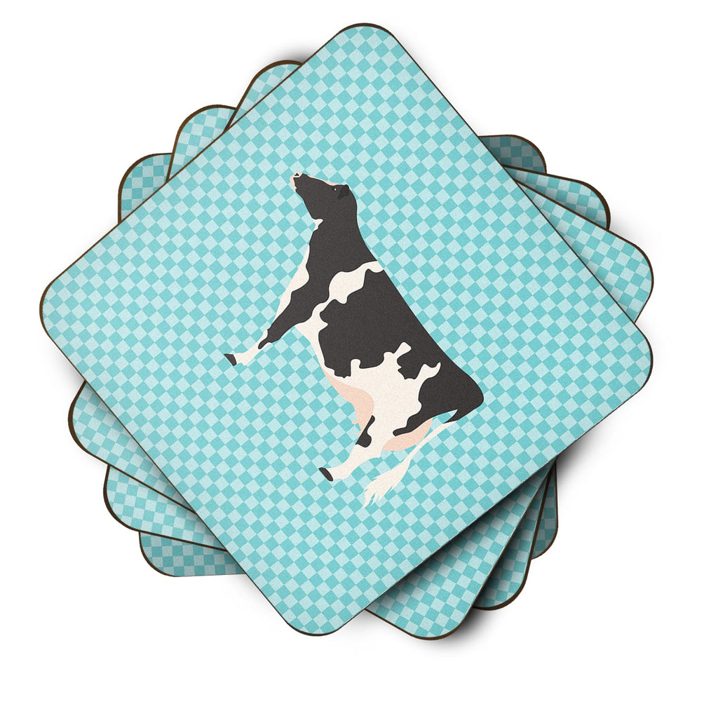 Holstein Cow Blue Check Foam Coasters Set of 4 Cup Coasters for Indoor Outdoor, Tabletop Protection, Anti Slip, Mouse pad Material