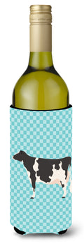 Holstein Cow Blue Check Wine Bottle Hugger Gift Sleeve for Standard 750 ml Bottles, Insulated Reusable Also Fits Mini Shot & Pint Bottles