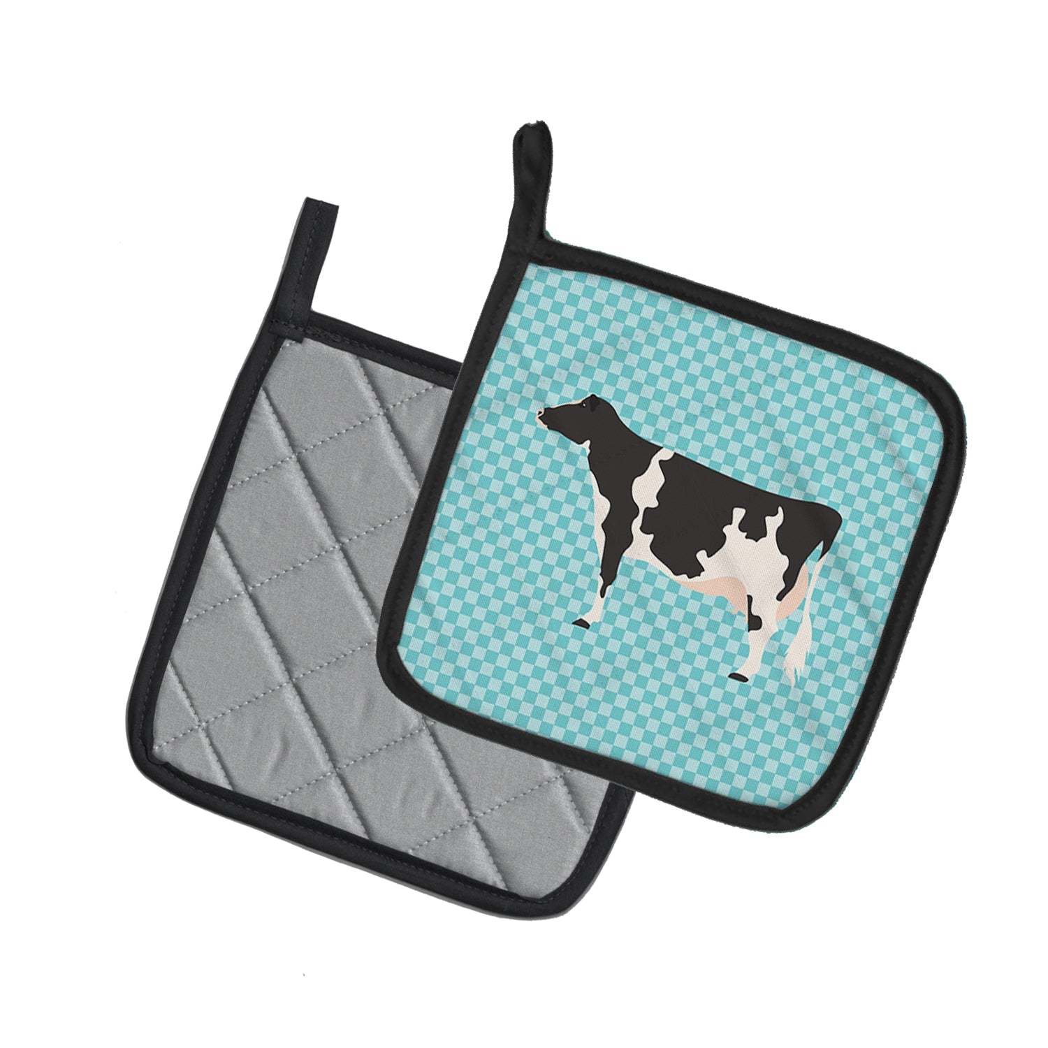Holstein Cow Blue Check Pot Holder Set of 2 Heat Resistant Quilted Hot Pads 7.5 x 7.5 Inch, Insulated Kitchen Trivets for Cooking & Baking