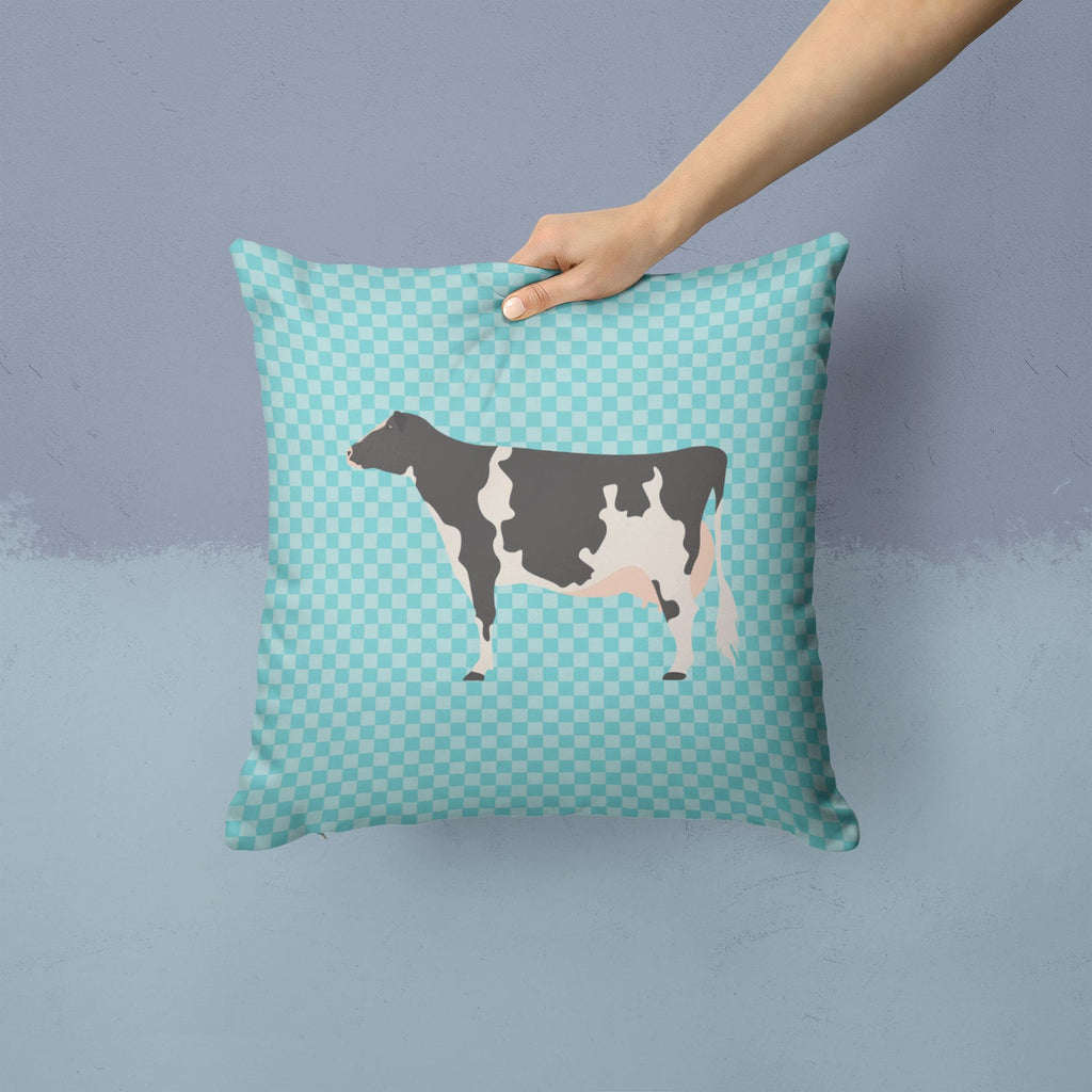 Holstein Cow Blue Check Decorative Throw Pillow 14x14 Indoor Outdoor Accent Cushion, Fabric Cover with Insert for Sofa, Bed, Porch & Living Room