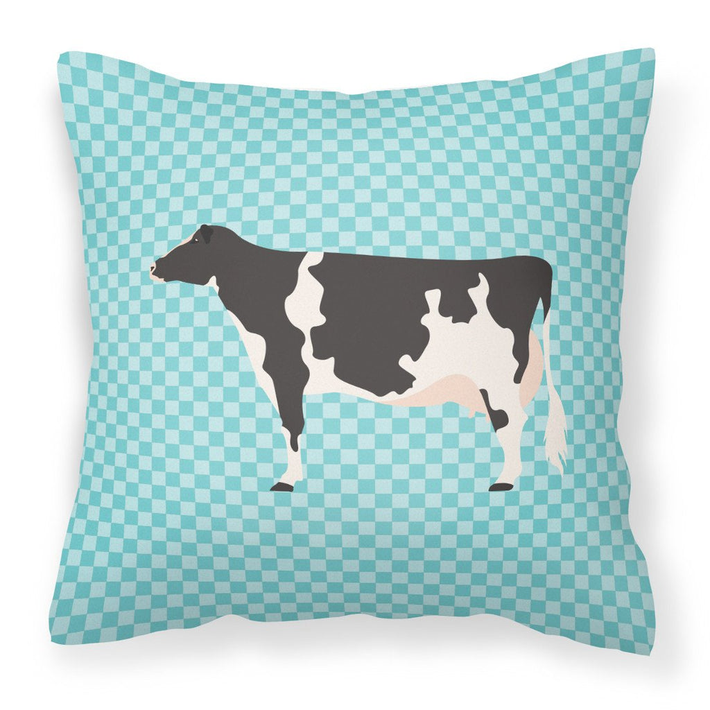 Holstein Cow Blue Check Decorative Throw Pillow 18x18 Indoor Outdoor Accent Cushion, Fabric Cover with Insert for Sofa, Bed, Porch & Living Room