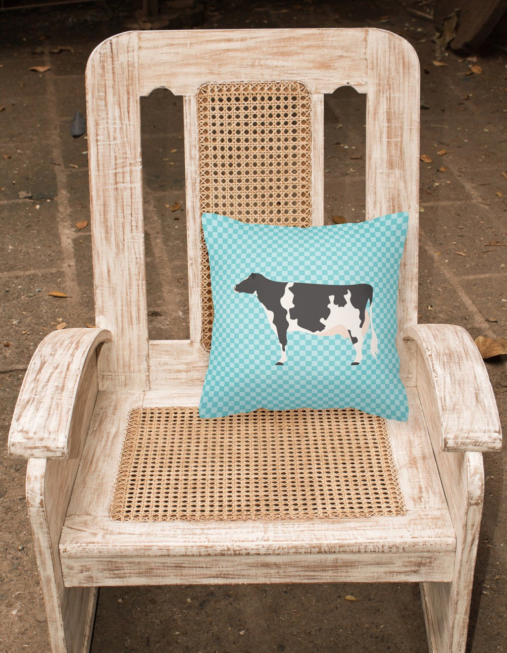 Holstein Cow Blue Check Decorative Throw Pillow 18x18 Indoor Outdoor Accent Cushion, Fabric Cover with Insert for Sofa, Bed, Porch & Living Room
