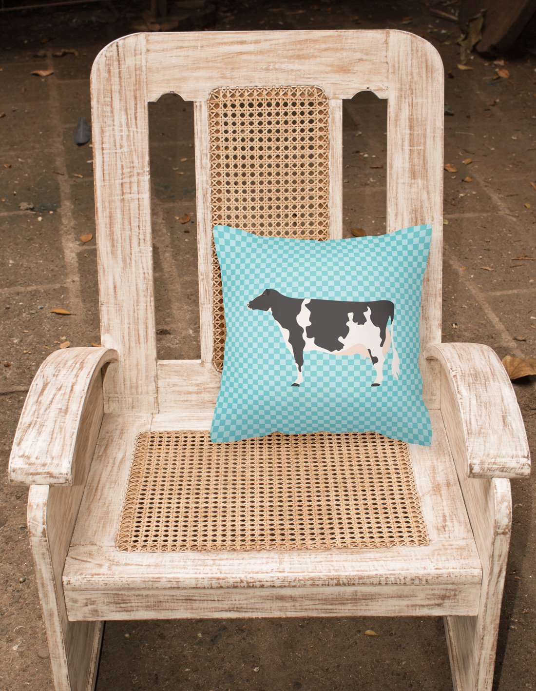 Holstein Cow Blue Check Decorative Throw Pillow 18x18 Indoor Outdoor Accent Cushion, Fabric Cover with Insert for Sofa, Bed, Porch & Living Room