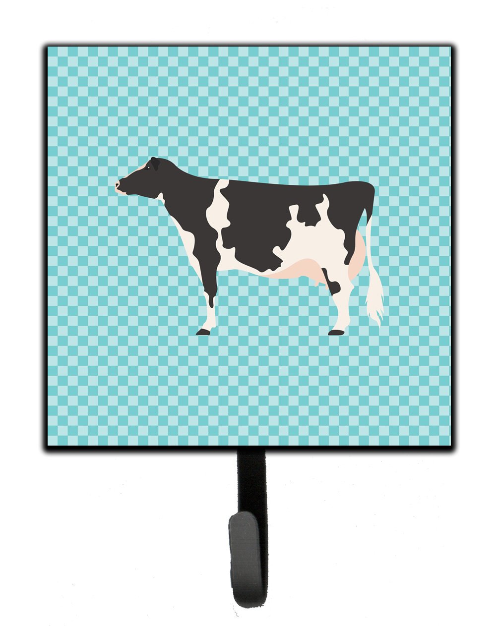 Holstein Cow Blue Check Leash or Key Holder Wall Hooks, Key Hooks Holder, Coat Rack Wall Mount, Coat Hooks, Hooks for Hanging Keys, Towels, Aprons, Leashes