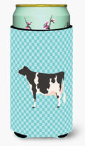 Holstein Cow Blue Check Tall Boy Hugger Can Cooler Sleeve Machine Washable Drink Collapsible Insulator Beverage Insulated Holder