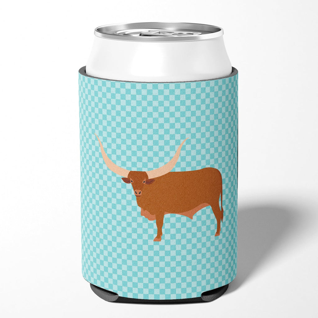 Ankole-Watusu Cow Blue Check Can or Bottle Hugger Cooler Sleeve for Standard 12 oz Cans, Insulated Foam Beer & Soda Can Hugger Reusable
