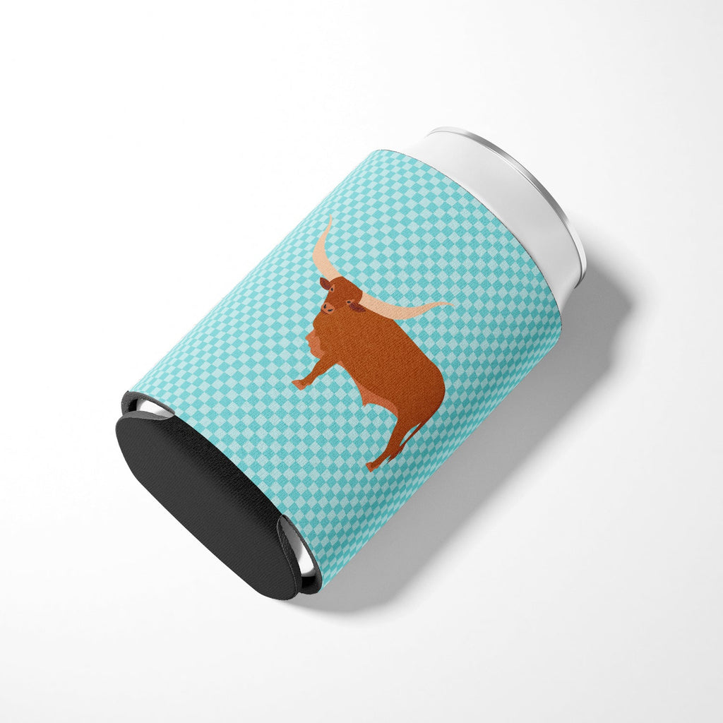 Ankole-Watusu Cow Blue Check Can or Bottle Hugger Cooler Sleeve for Standard 12 oz Cans, Insulated Foam Beer & Soda Can Hugger Reusable