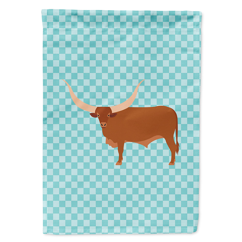 Ankole-Watusu Cow Blue Check House Flag 28x40 Porch Sleeve Pole Decorative Outside Yard Banner Artwork Wall Hanging, Polyester
