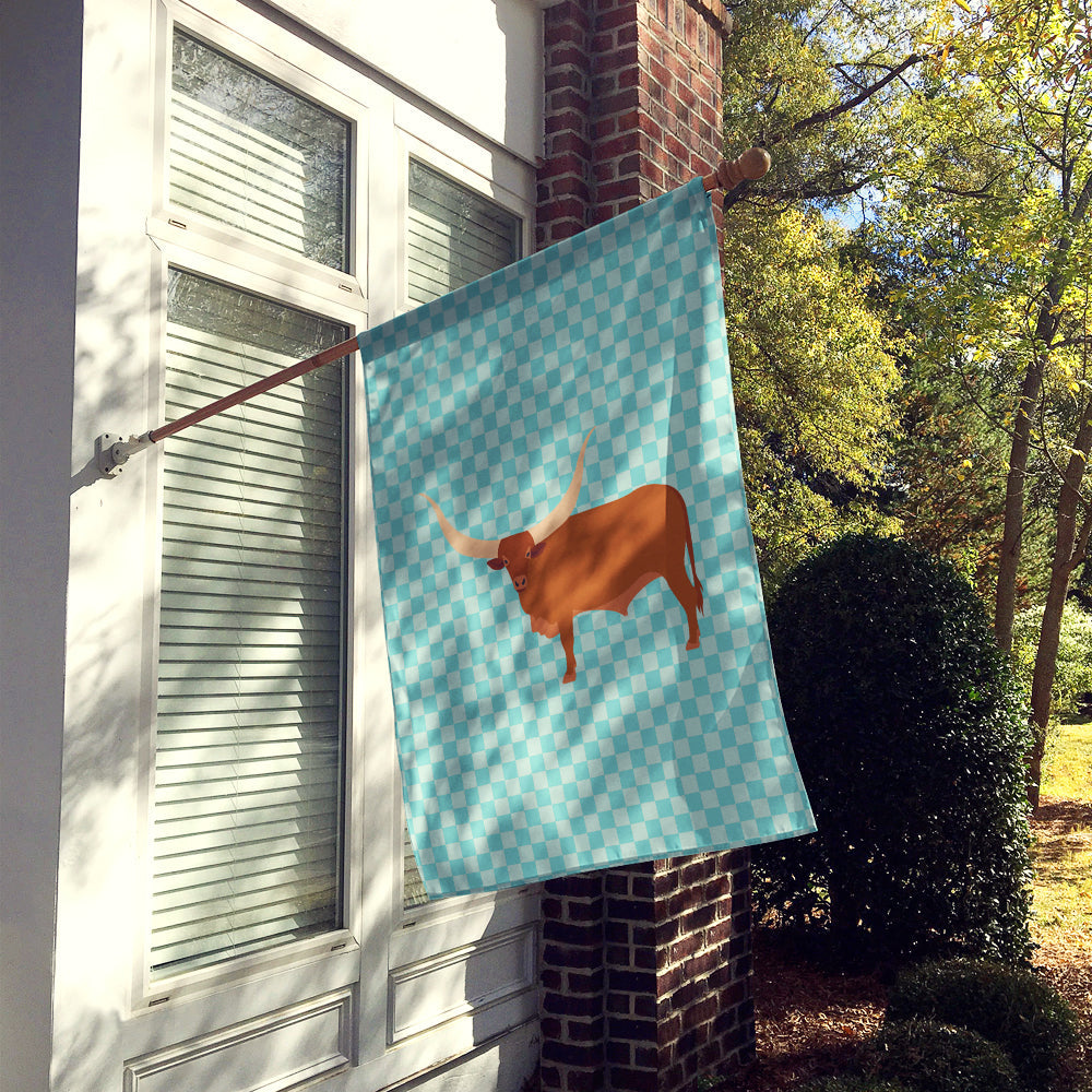 Ankole-Watusu Cow Blue Check House Flag 28x40 Porch Sleeve Pole Decorative Outside Yard Banner Artwork Wall Hanging, Polyester
