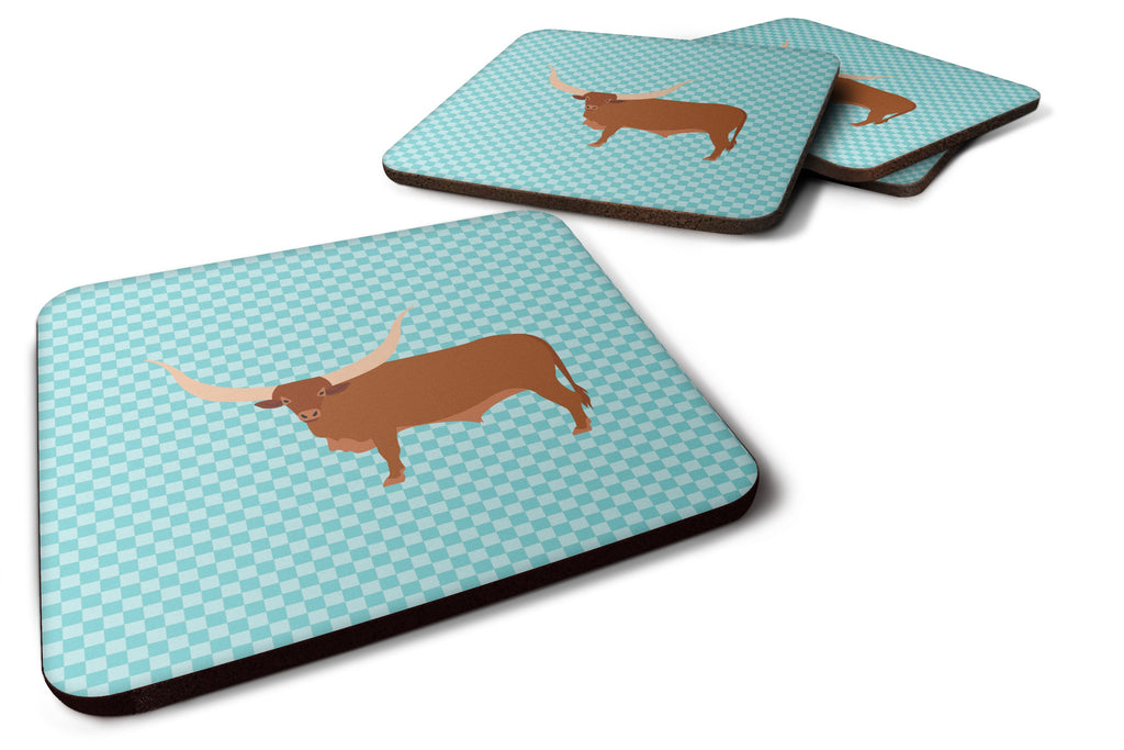 Ankole-Watusu Cow Blue Check Foam Coasters Set of 4 Cup Coasters for Indoor Outdoor, Tabletop Protection, Anti Slip, Mouse pad Material