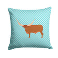 Ankole-Watusu Cow Blue Check Decorative Throw Pillow 14x14 Indoor Outdoor Accent Cushion, Fabric Cover with Insert for Sofa, Bed, Porch & Living Room