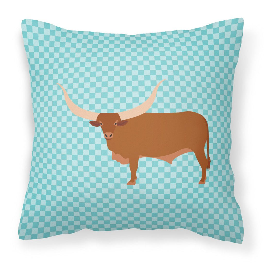 Ankole-Watusu Cow Blue Check Decorative Throw Pillow 18x18 Indoor Outdoor Accent Cushion, Fabric Cover with Insert for Sofa, Bed, Porch & Living Room