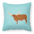 Ankole-Watusu Cow Blue Check Decorative Throw Pillow 18x18 Indoor Outdoor Accent Cushion, Fabric Cover with Insert for Sofa, Bed, Porch & Living Room