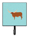 Ankole-Watusu Cow Blue Check Leash or Key Holder Wall Hooks, Key Hooks Holder, Coat Rack Wall Mount, Coat Hooks, Hooks for Hanging Keys, Towels, Aprons, Leashes