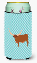 Ankole-Watusu Cow Blue Check Tall Boy Hugger Can Cooler Sleeve Machine Washable Drink Collapsible Insulator Beverage Insulated Holder