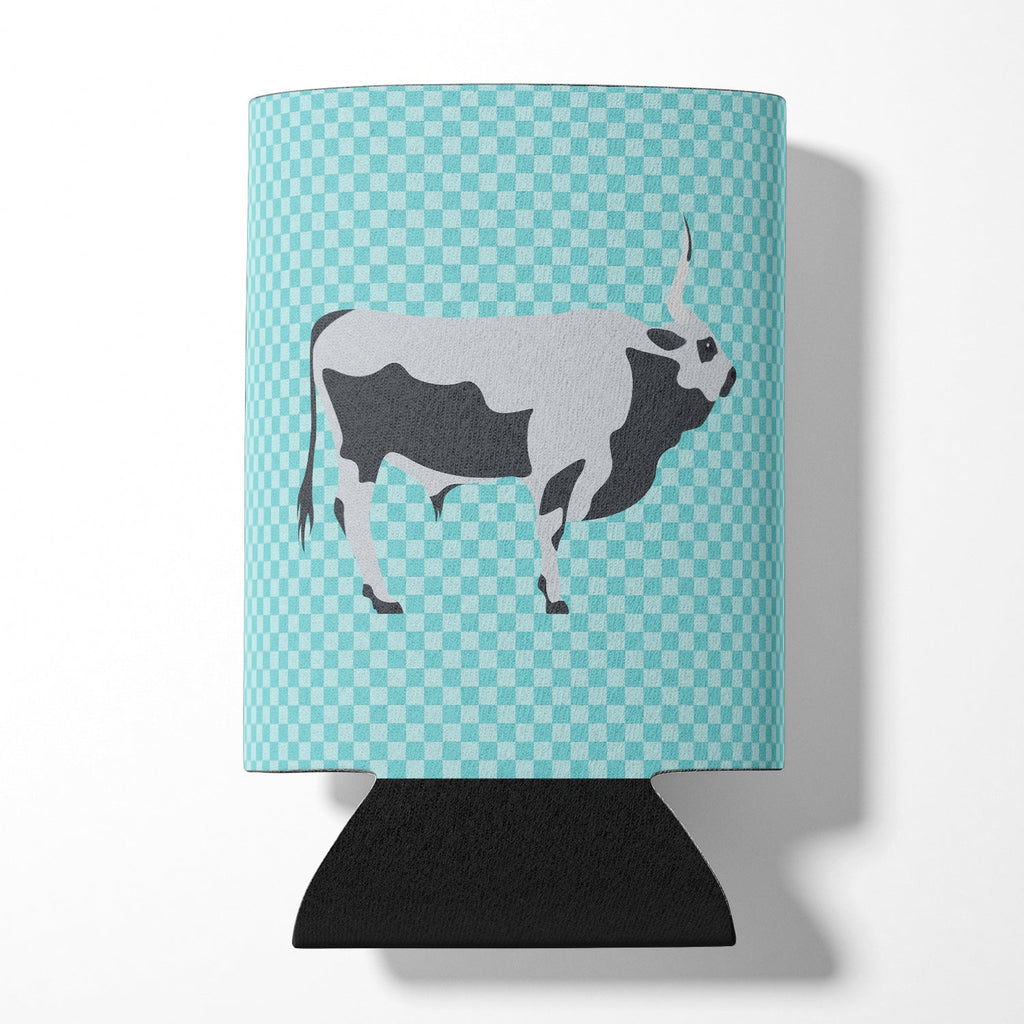 Hungarian Grey Steppe Cow Blue Check Can or Bottle Hugger Cooler Sleeve for Standard 12 oz Cans, Insulated Foam Beer & Soda Can Hugger Reusable
