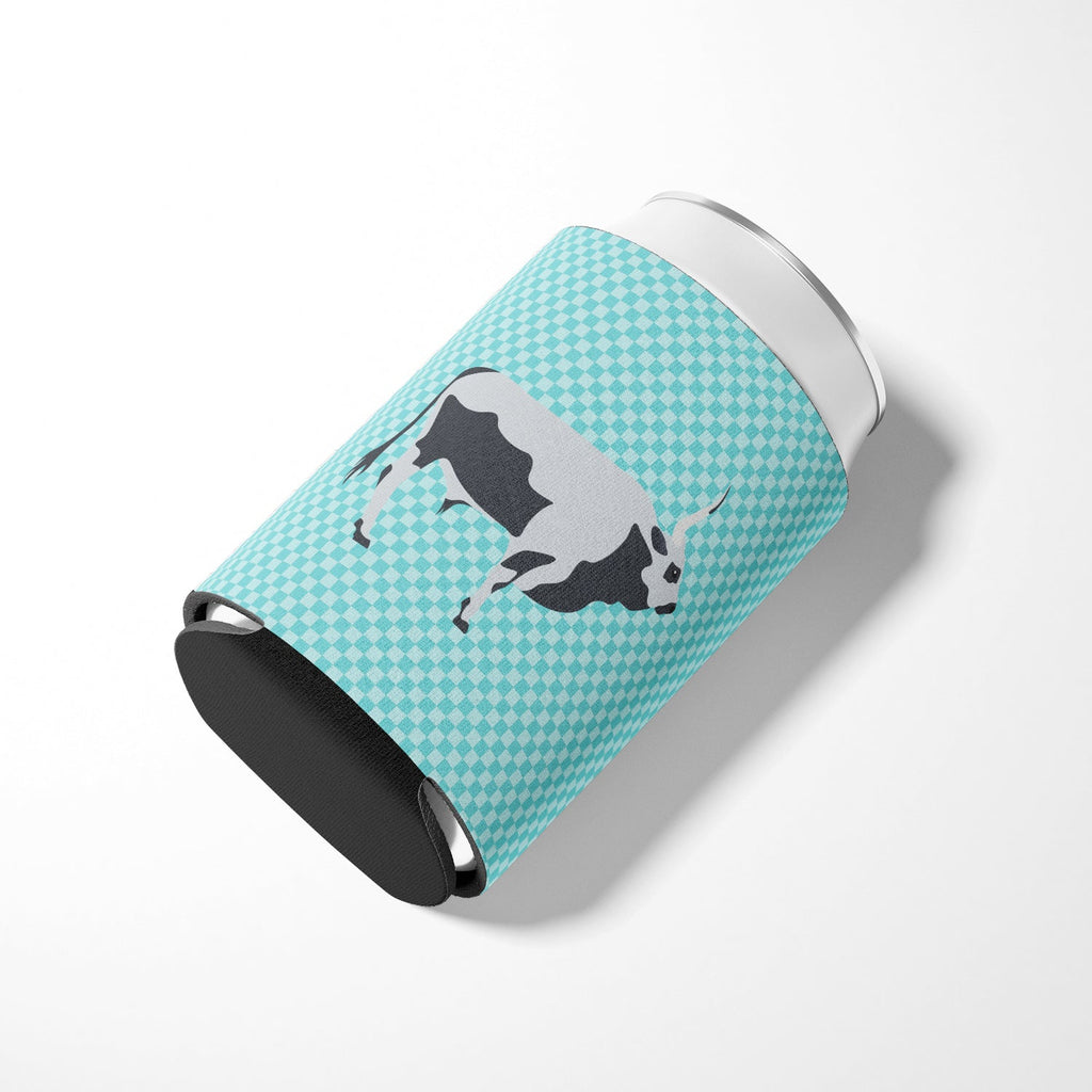Hungarian Grey Steppe Cow Blue Check Can or Bottle Hugger Cooler Sleeve for Standard 12 oz Cans, Insulated Foam Beer & Soda Can Hugger Reusable