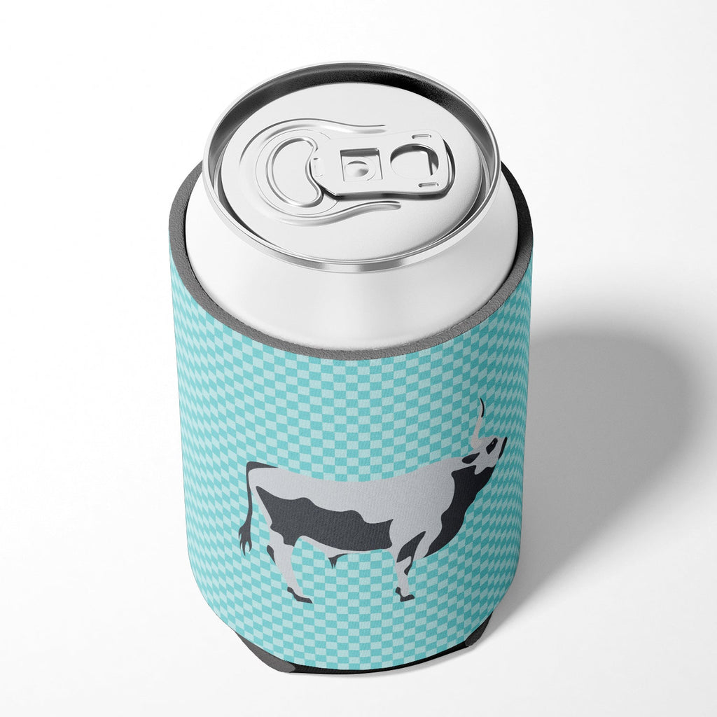 Hungarian Grey Steppe Cow Blue Check Can or Bottle Hugger Cooler Sleeve for Standard 12 oz Cans, Insulated Foam Beer & Soda Can Hugger Reusable