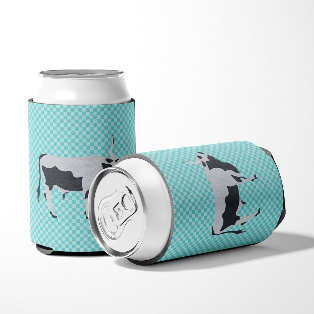 Hungarian Grey Steppe Cow Blue Check Can or Bottle Hugger Cooler Sleeve for Standard 12 oz Cans, Insulated Foam Beer & Soda Can Hugger Reusable