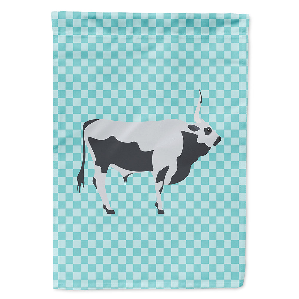 Hungarian Grey Steppe Cow Blue Check House Flag 28x40 Porch Sleeve Pole Decorative Outside Yard Banner Artwork Wall Hanging, Polyester