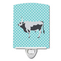 Hungarian Grey Steppe Cow Blue Check Ceramic Night Light Compact, UL-Certified, Ideal for Bedroom, Bathroom, Nursery, Hallway, Kitchen, 6x4x3, Multicolor