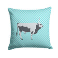 Hungarian Grey Steppe Cow Blue Check Decorative Throw Pillow 14x14 Indoor Outdoor Accent Cushion, Fabric Cover with Insert for Sofa, Bed, Porch & Living Room