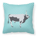 Hungarian Grey Steppe Cow Blue Check Decorative Throw Pillow 18x18 Indoor Outdoor Accent Cushion, Fabric Cover with Insert for Sofa, Bed, Porch & Living Room