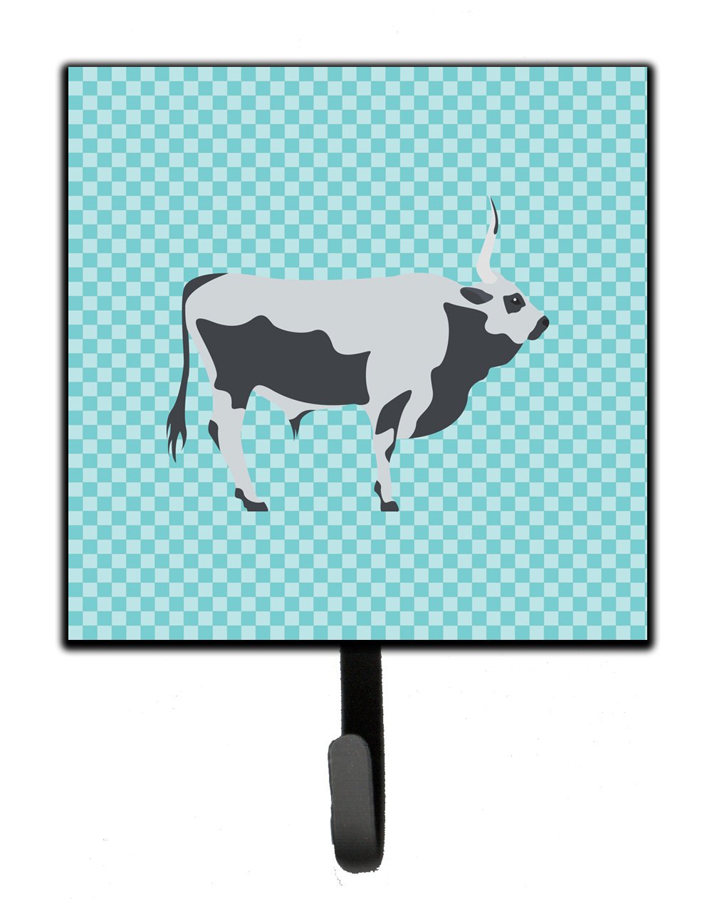 Hungarian Grey Steppe Cow Blue Check Leash or Key Holder Wall Hooks, Key Hooks Holder, Coat Rack Wall Mount, Coat Hooks, Hooks for Hanging Keys, Towels, Aprons, Leashes