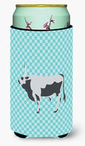Hungarian Grey Steppe Cow Blue Check Tall Boy Hugger Can Cooler Sleeve Machine Washable Drink Collapsible Insulator Beverage Insulated Holder