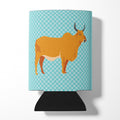 Zebu Indicine Cow Blue Check Can or Bottle Hugger Cooler Sleeve for Standard 12 oz Cans, Insulated Foam Beer & Soda Can Hugger Reusable