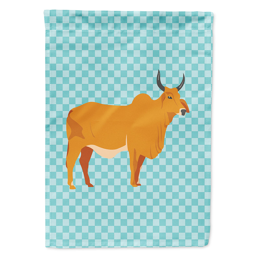 Zebu Indicine Cow Blue Check House Flag 28x40 Porch Sleeve Pole Decorative Outside Yard Banner Artwork Wall Hanging, Polyester