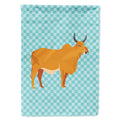 Zebu Indicine Cow Blue Check House Flag 28x40 Porch Sleeve Pole Decorative Outside Yard Banner Artwork Wall Hanging, Polyester