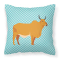 Zebu Indicine Cow Blue Check Decorative Throw Pillow 18x18 Indoor Outdoor Accent Cushion, Fabric Cover with Insert for Sofa, Bed, Porch & Living Room