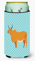 Zebu Indicine Cow Blue Check Tall Boy Hugger Can Cooler Sleeve Machine Washable Drink Collapsible Insulator Beverage Insulated Holder