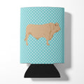 Charolais Cow Blue Check Can or Bottle Hugger Cooler Sleeve for Standard 12 oz Cans, Insulated Foam Beer & Soda Can Hugger Reusable