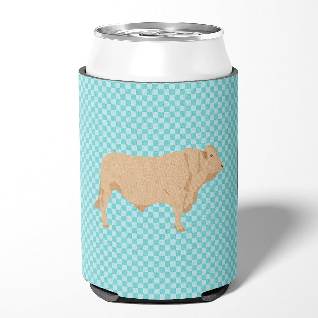 Charolais Cow Blue Check Can or Bottle Hugger Cooler Sleeve for Standard 12 oz Cans, Insulated Foam Beer & Soda Can Hugger Reusable