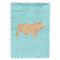 Charolais Cow Blue Check House Flag 28x40 Porch Sleeve Pole Decorative Outside Yard Banner Artwork Wall Hanging, Polyester