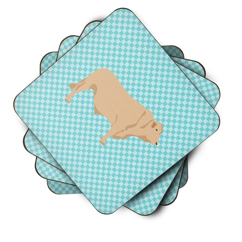 Charolais Cow Blue Check Foam Coasters Set of 4 Cup Coasters for Indoor Outdoor, Tabletop Protection, Anti Slip, Mouse pad Material