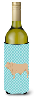 Charolais Cow Blue Check Wine Bottle Hugger Gift Sleeve for Standard 750 ml Bottles, Insulated Reusable Also Fits Mini Shot & Pint Bottles