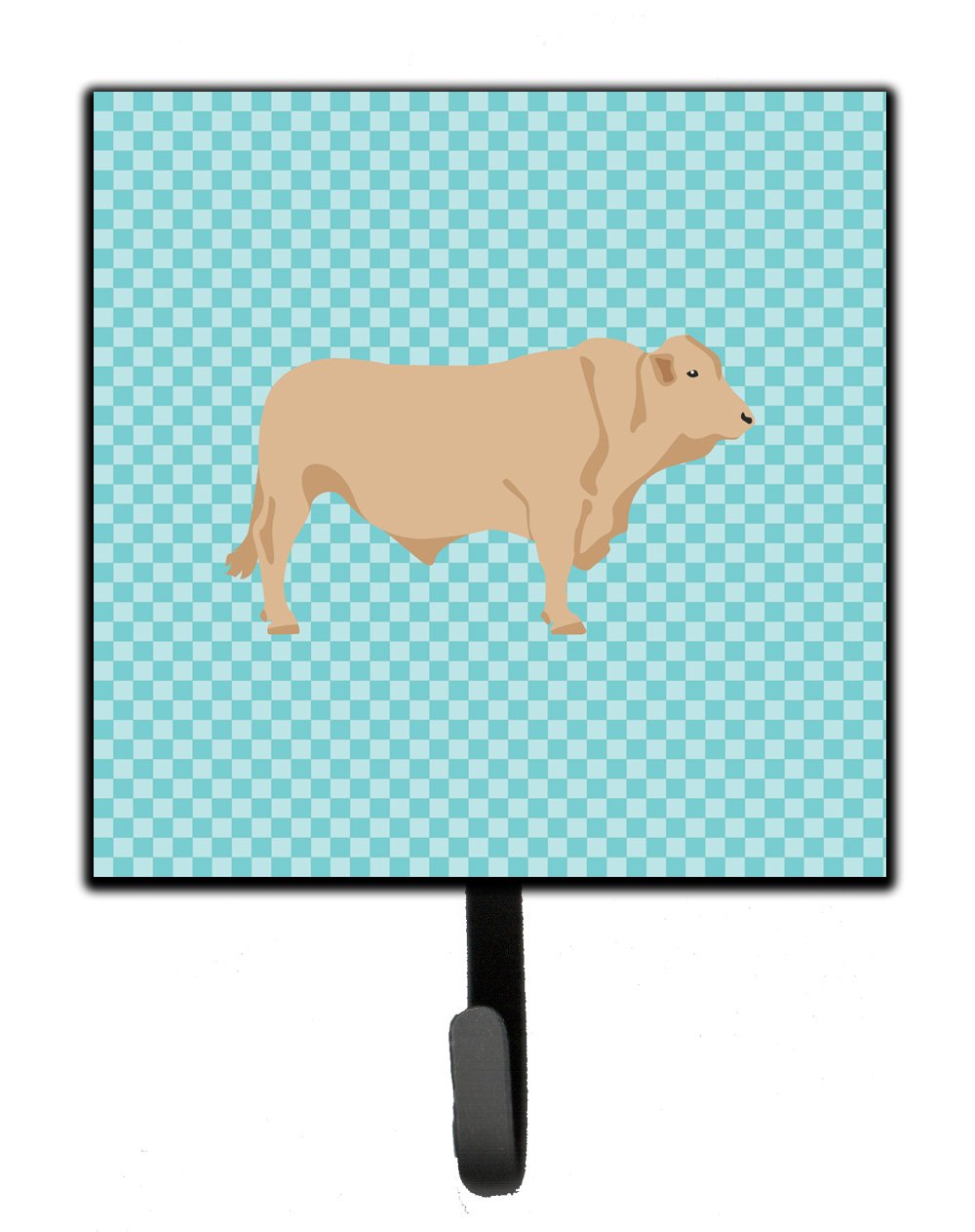 Charolais Cow Blue Check Leash or Key Holder Wall Hooks, Key Hooks Holder, Coat Rack Wall Mount, Coat Hooks, Hooks for Hanging Keys, Towels, Aprons, Leashes