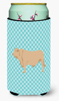 Charolais Cow Blue Check Tall Boy Hugger Can Cooler Sleeve Machine Washable Drink Collapsible Insulator Beverage Insulated Holder