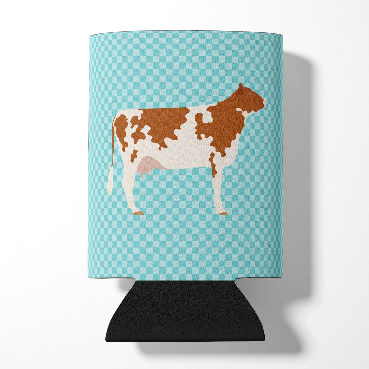Ayrshire Cow Blue Check Can or Bottle Hugger Cooler Sleeve for Standard 12 oz Cans, Insulated Foam Beer & Soda Can Hugger Reusable